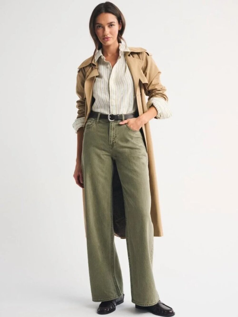 Abercrombie High Rise Wide Leg Jeans Olive Green 28 - Picture 2 of 3